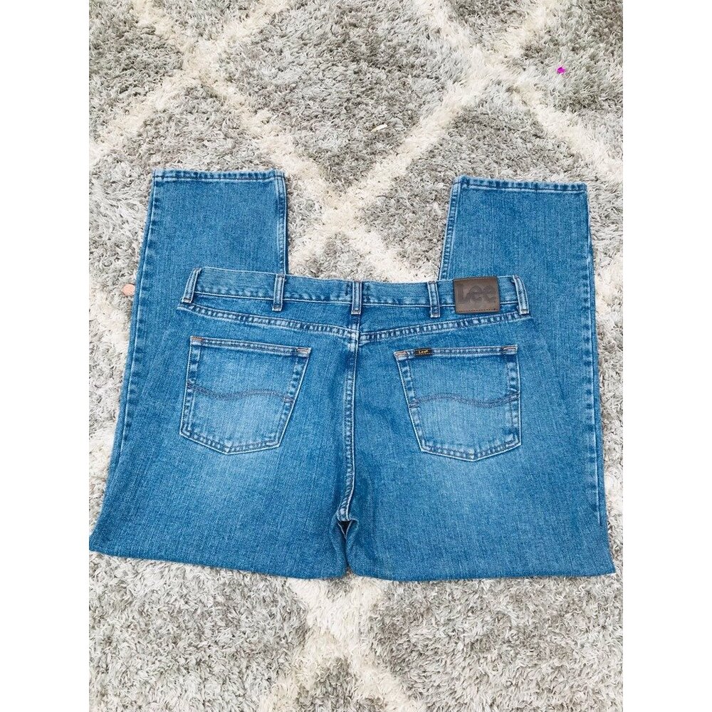 Lee Mens Classic Straight Jeans Blue 5 Pocket Medium Wash Zipper Denim 38x29